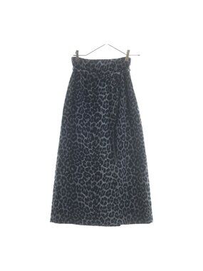 Dior All Over Leopard Pattern Cashmere Blend Wool Tight Long Skirt Gray Black